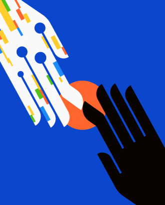 AI and human hand touching