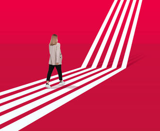 A person walks on a path that becomes a ladder